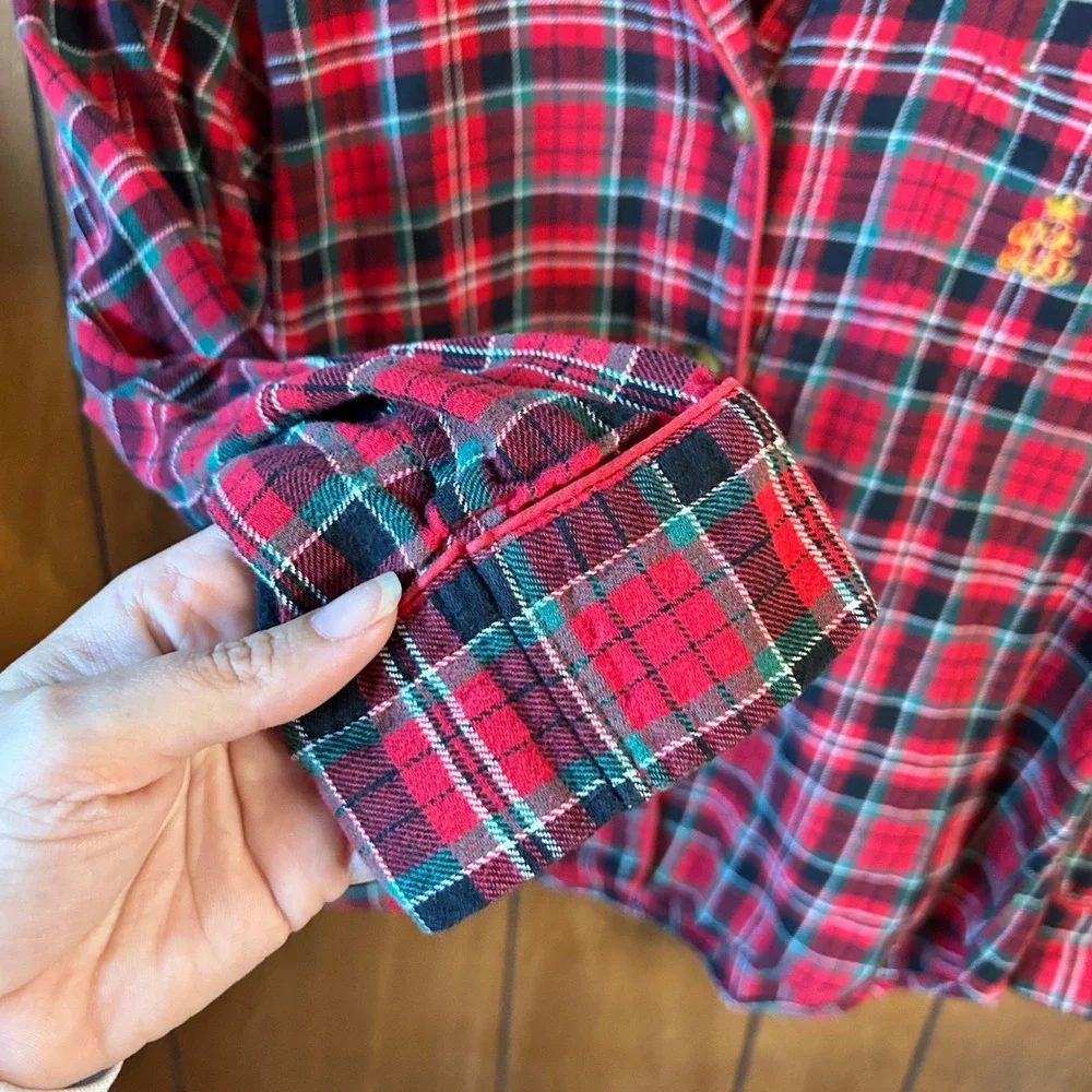 Lauren Ralph Lauren‎ Womens Medium Plaid Pajama Top Button Front Long Sleeve - Picture 4 of 8